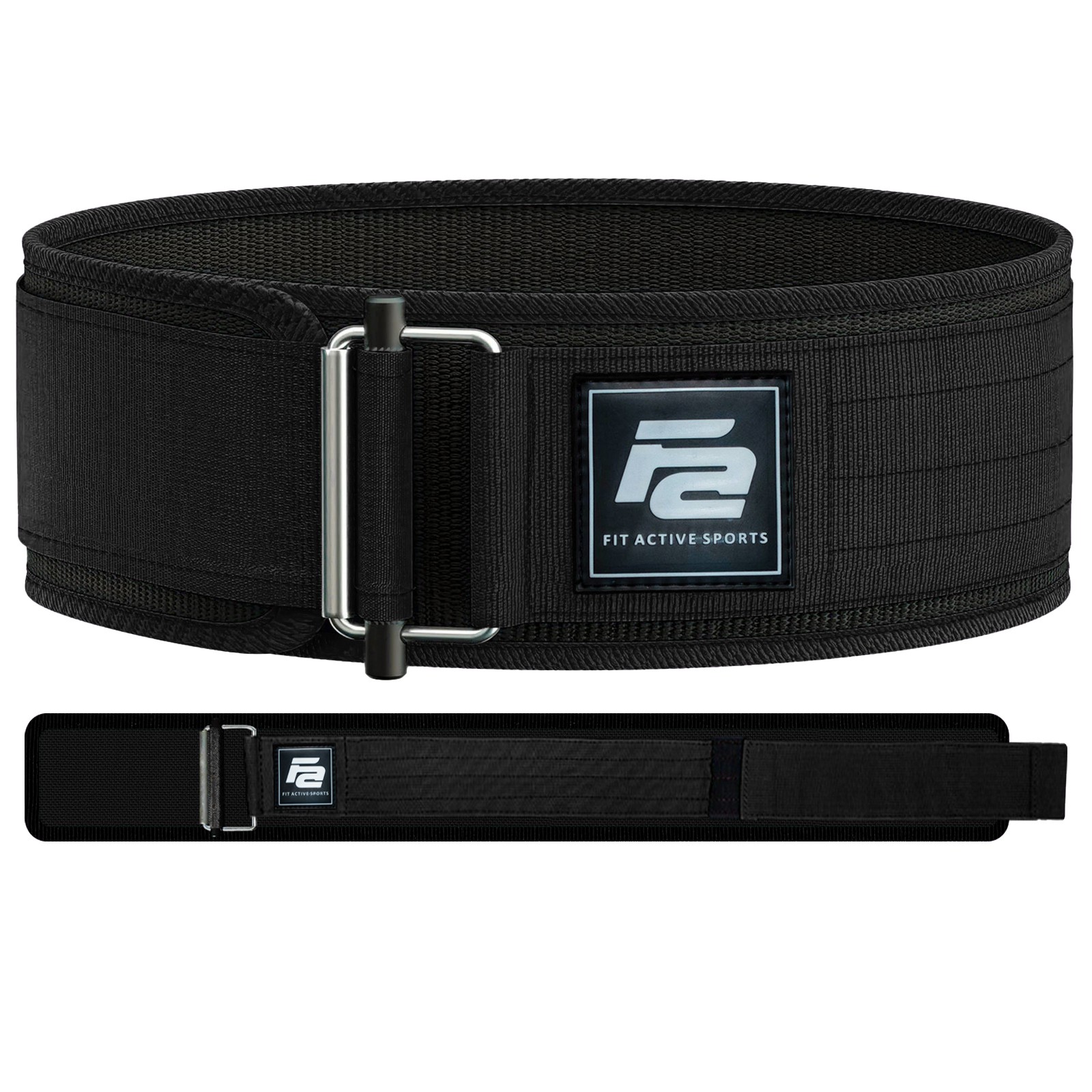 Closeup of Fit Active Sports black lever belt front and back