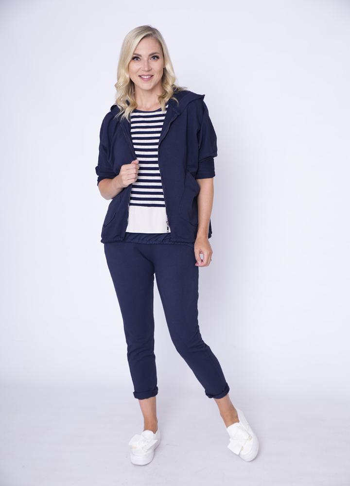 Hoody Side Pockets Zip Jacket Navy