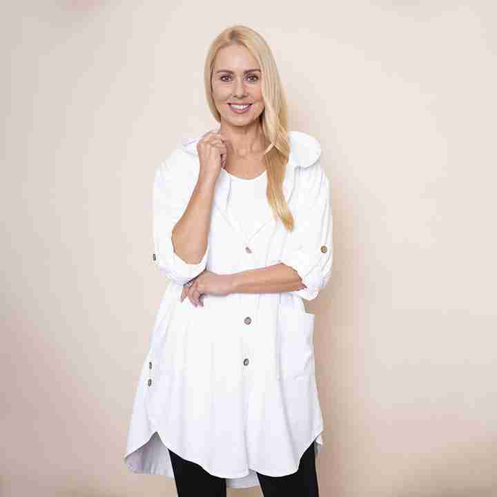Button Sleeve Hoody Jersey Jacket(White)