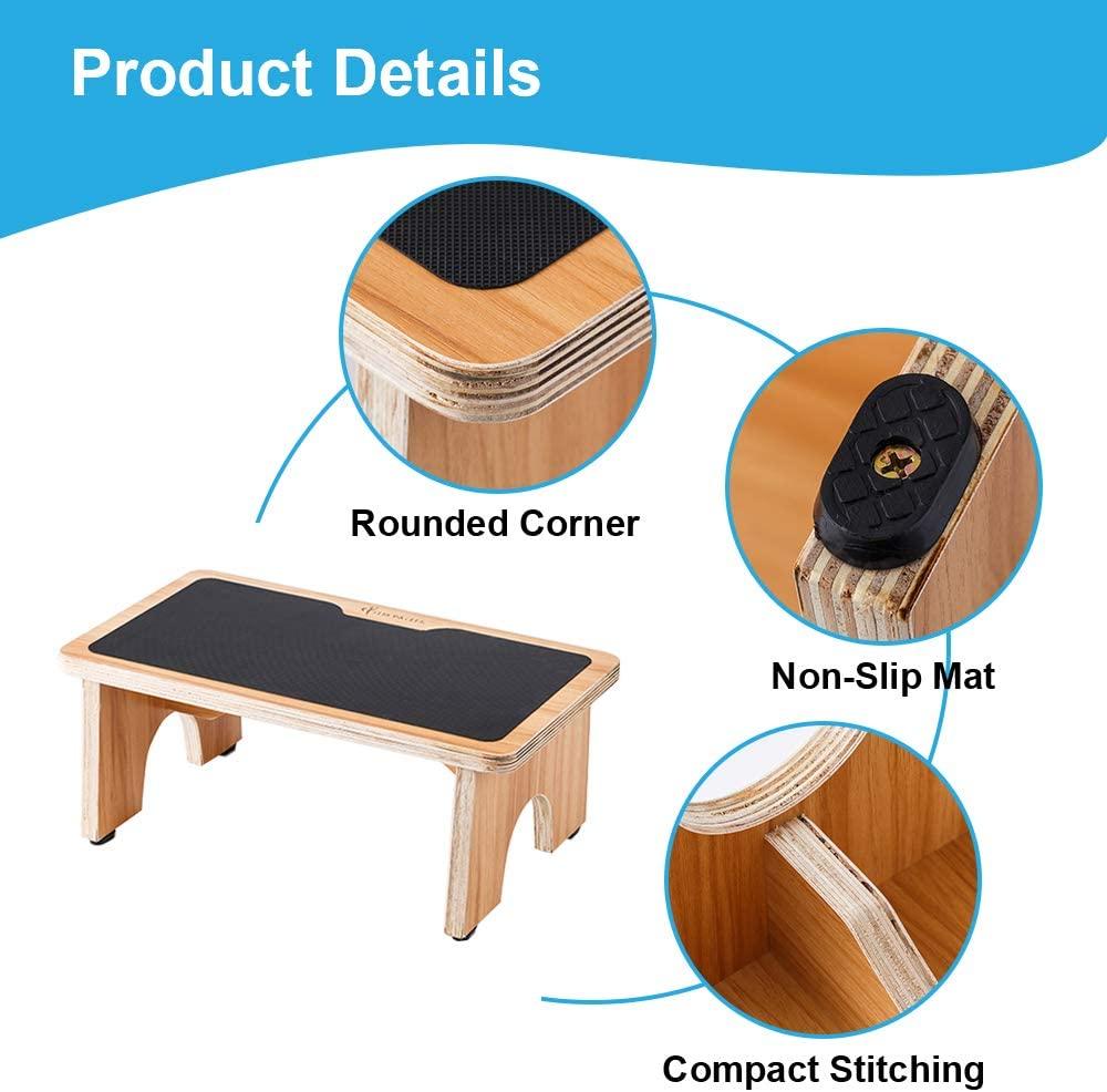 StrongTek Under Desk Footrest, Slanted Non-Slip Wooden Step Stool