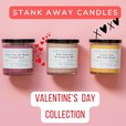 3 Valentines day scented candles on a pink background. Valentines day collection