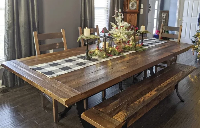 Rustic dining table with Steel Base