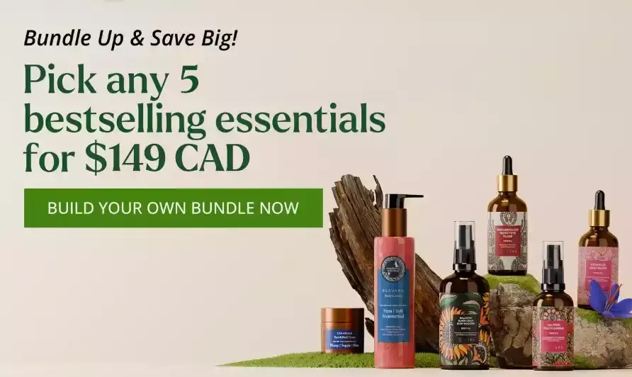 Bundle up and save big | Pick any 5 bestselling essentials for $99 | Mix and match your must-haves for the ultimate Ayurvedic glow. Build your bundle now! Mobile