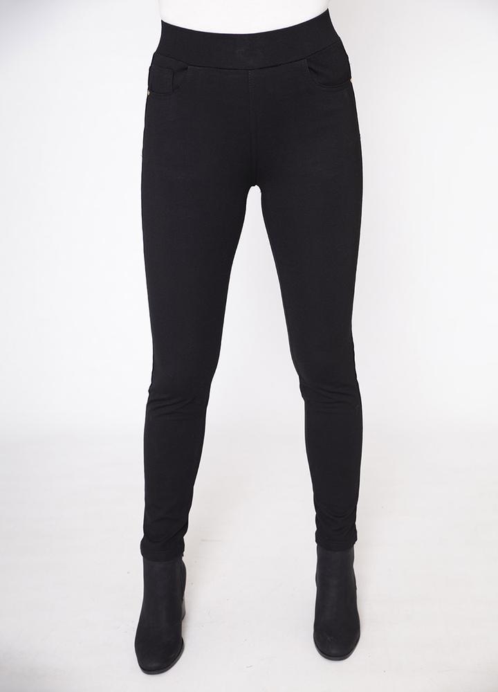 Stretch Waist Stud Pocket Trouser in Black