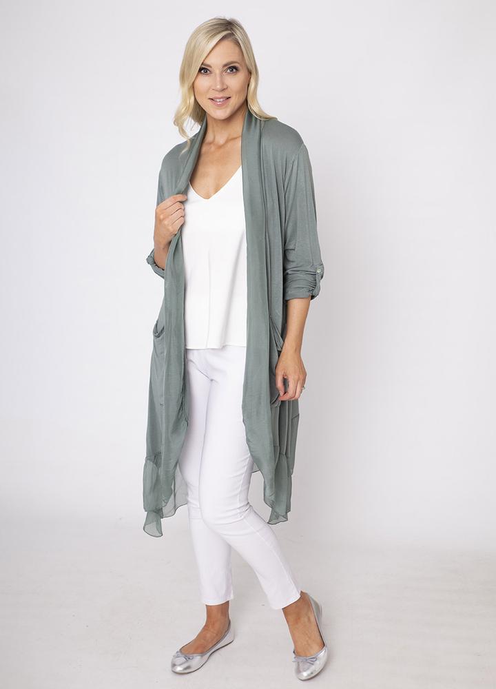 Long Button Sleeve Silk Cardi