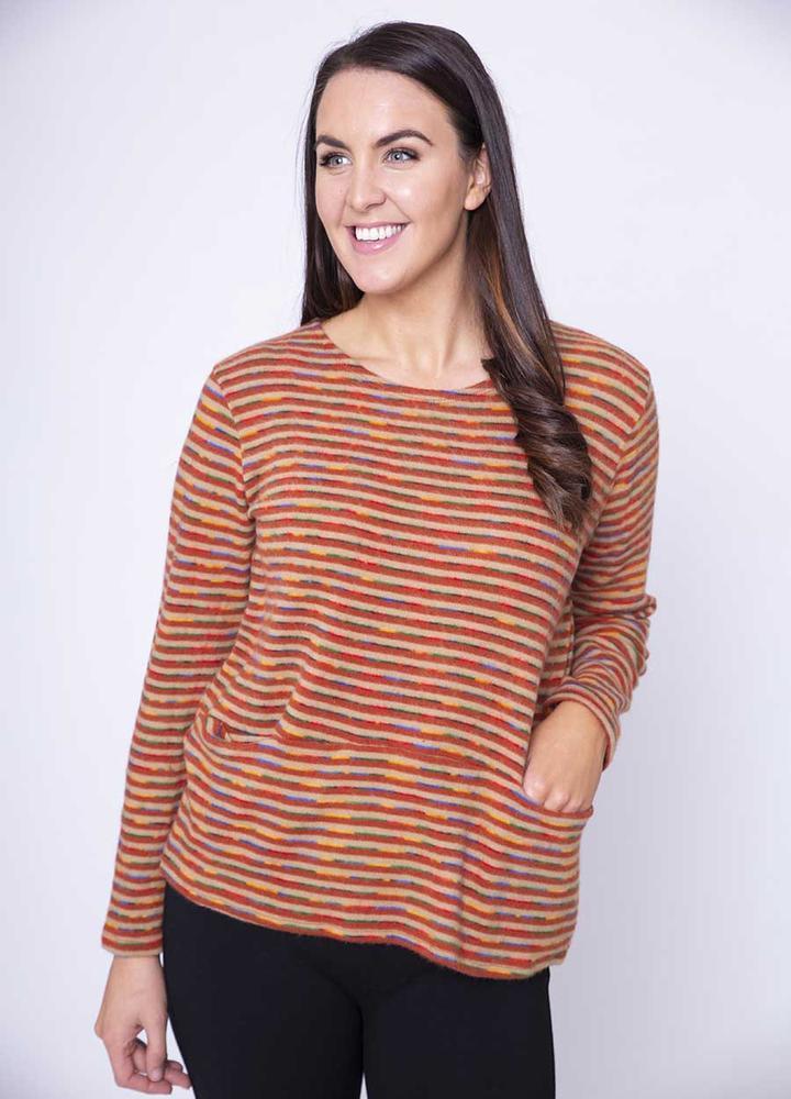 2 Pocket Stripe Top in Rust