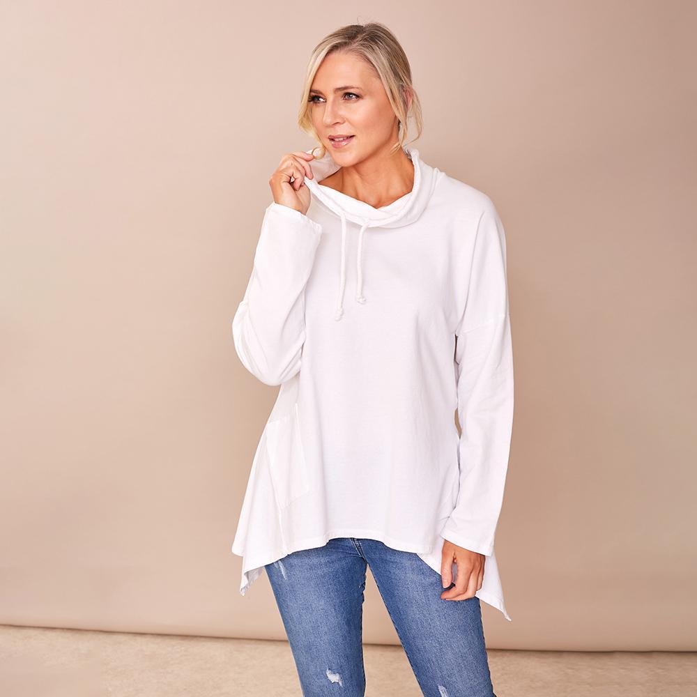 Viv Pocket Cowl Neck (White)