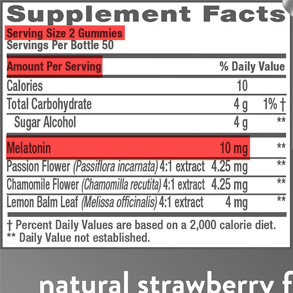 Nutritional fact of another leading melatonin infused gummies