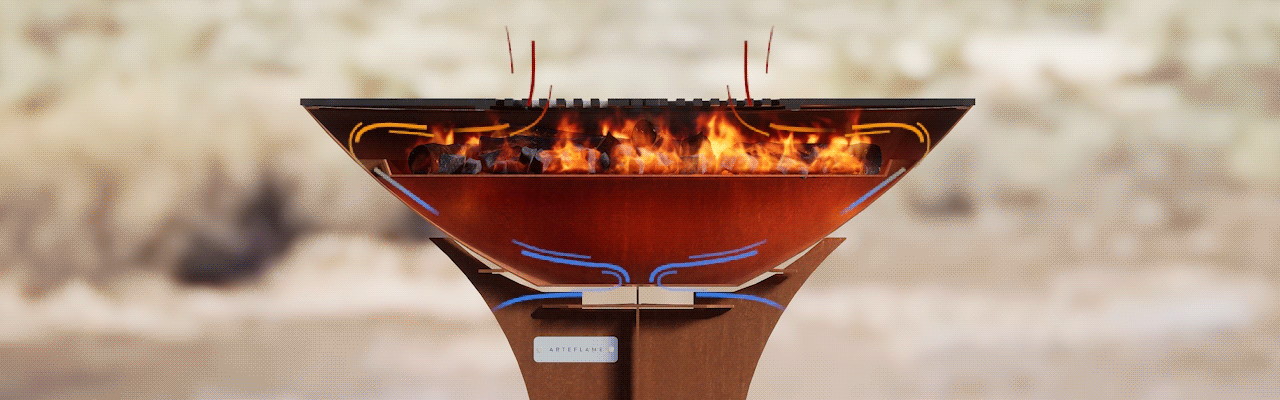 airflow of wood fire grill animation