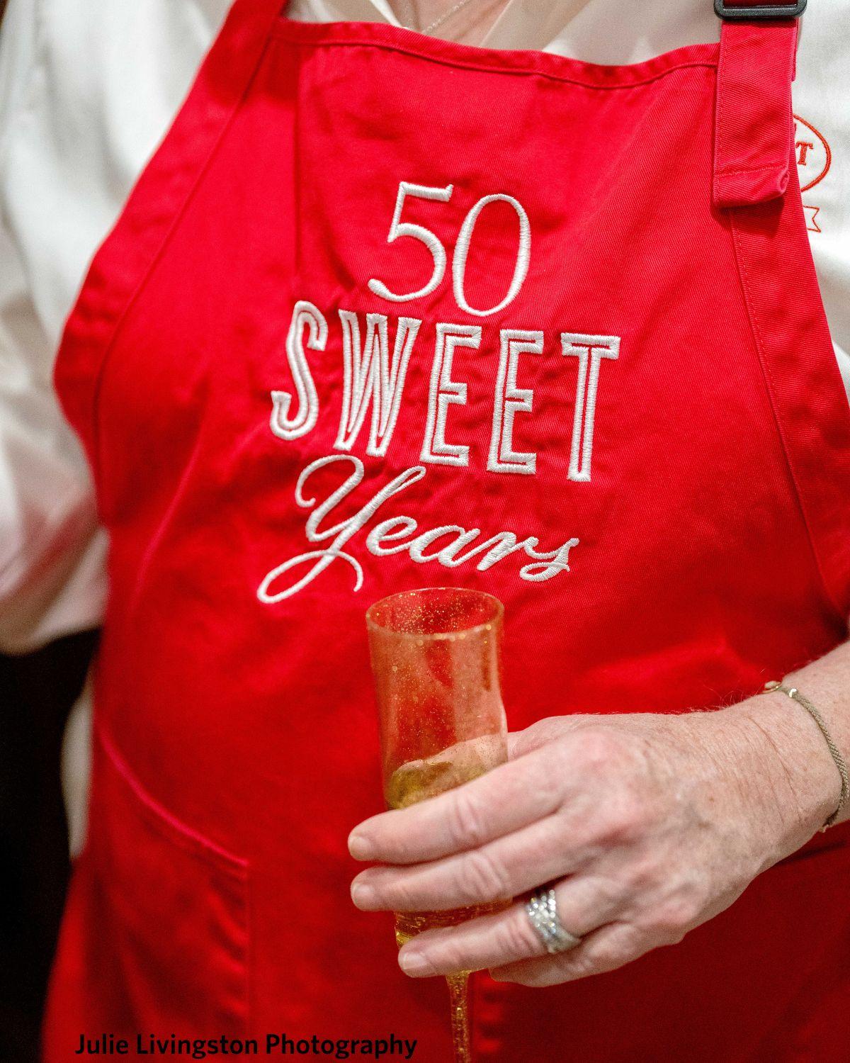 Red River Street Sweets 50 Sweet Years apron at the King Street Charleston celebration