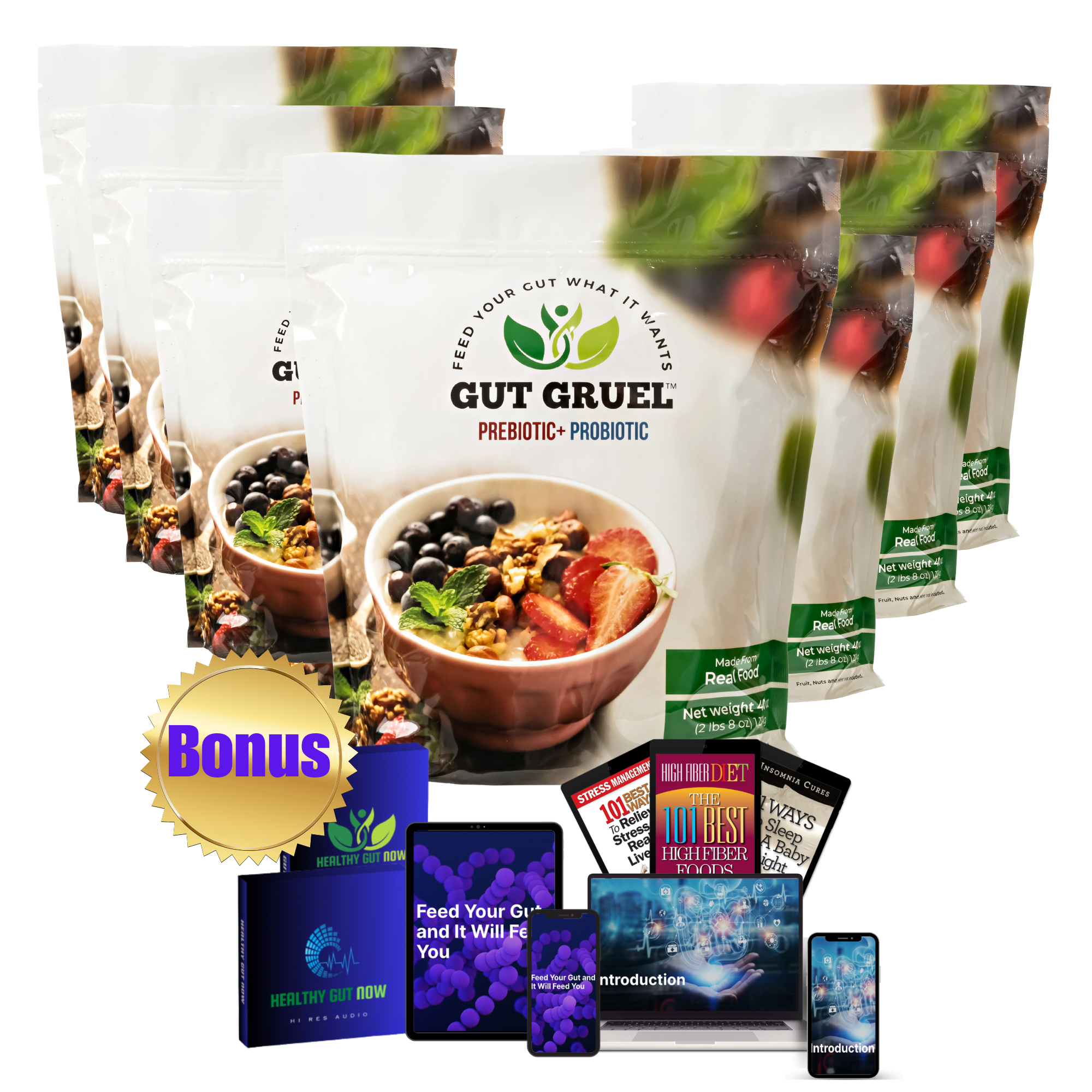 Image of 6 pack of Gut Gruel and bonuses