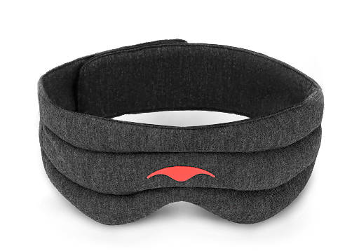 The ridged front of a dark gray weighted sleep mask.