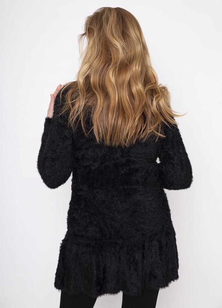Silk Mix Frill Soft Cardi in Black