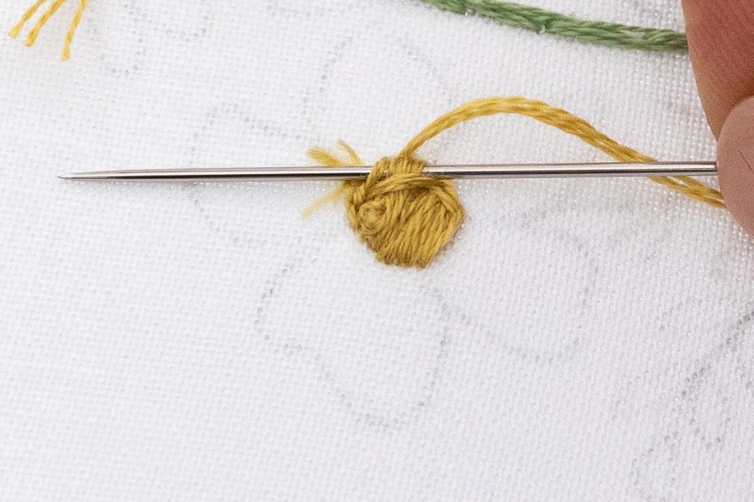 A needle is put through the back of satin stitch.