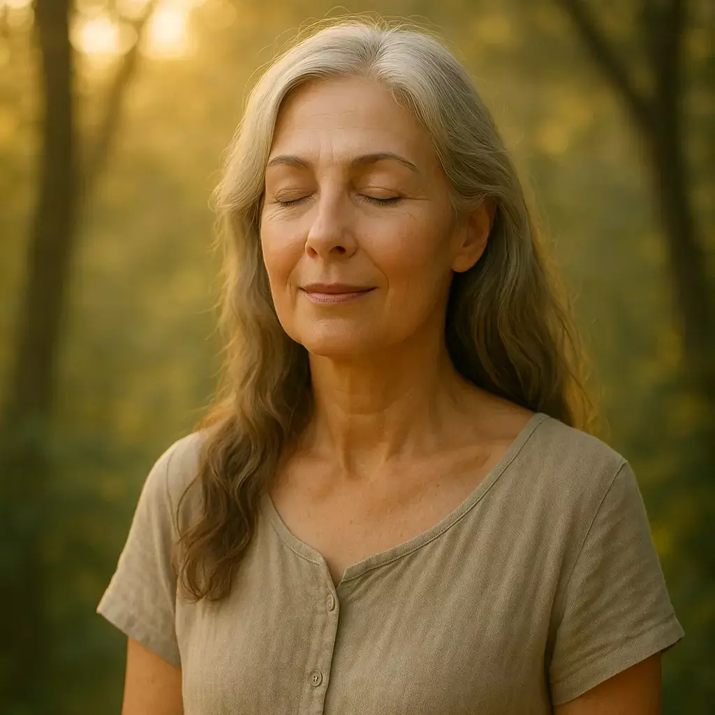 woman standing peacefully with eyes closed