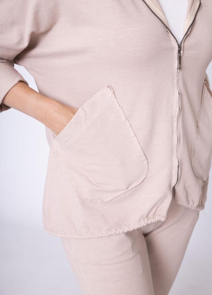 Hoody Side Pockets Zip Jacket Pink