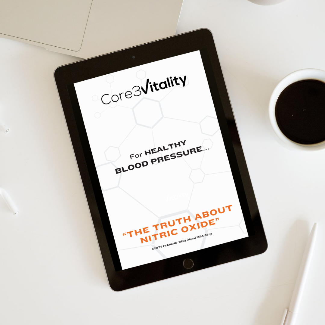 e reader on table with The Truth About Nitric Oxide 400 showing on cover