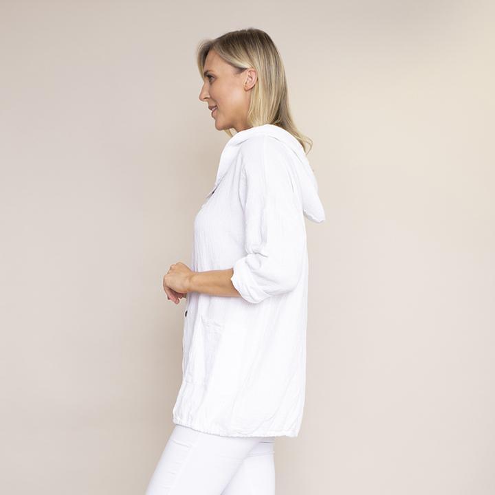 Crinkle Cotton Hoody Jacket (White)
