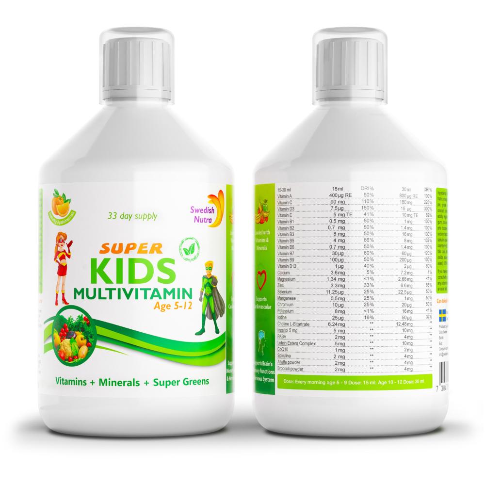Swedish Nutra SuperKids Bottle Front And Back