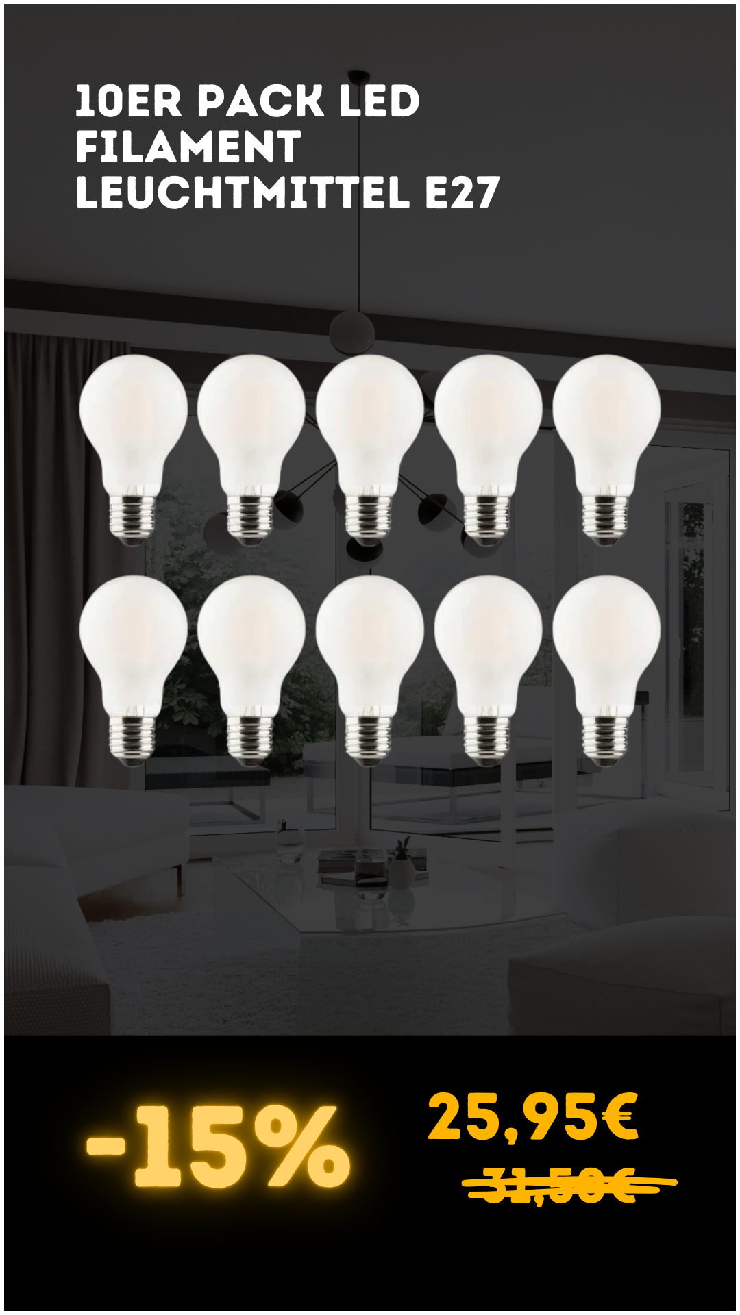 Filament Leuchtmittel E27 im 10er Pack