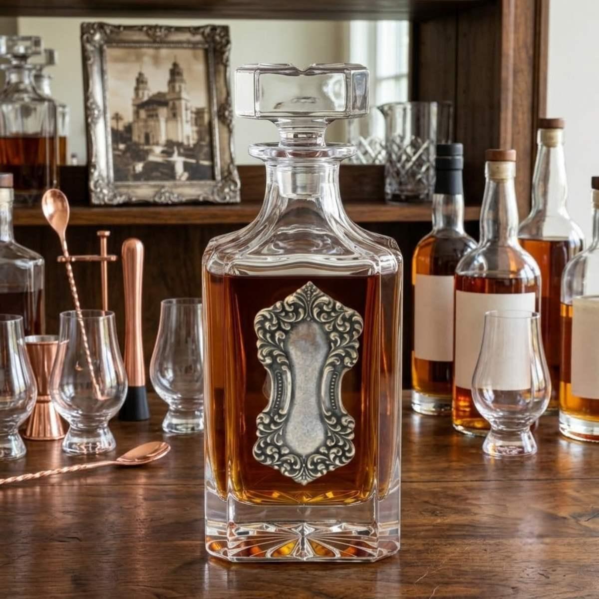 Decanter with Silver Medallion Art Deco