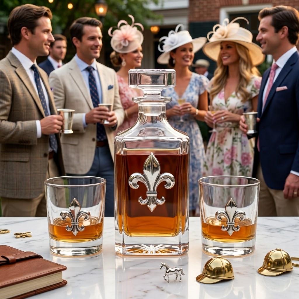 fleur de lis decanter set at party in Louisville KY the home of the Kentucky Derby