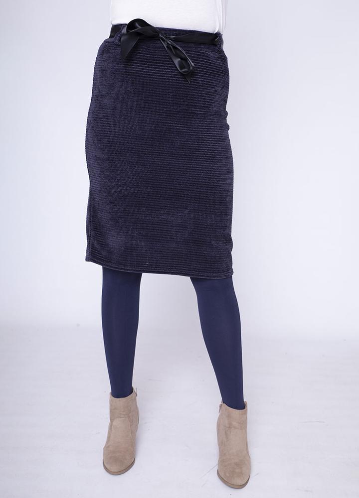 Velour Pencil Skirt in Navy