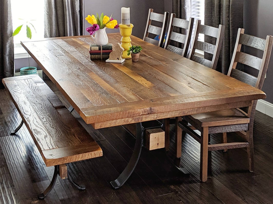 Rustic Reclaimed Wood Dining Table, Steel Base (Pierce)
