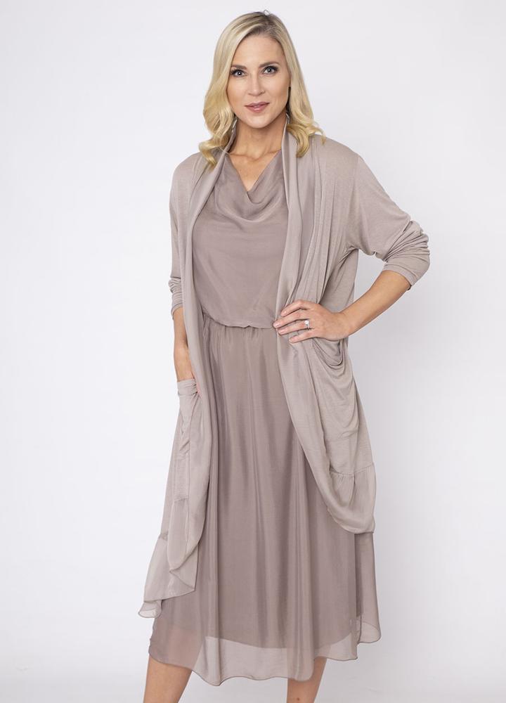 Long Button Sleeve Silk Cardi