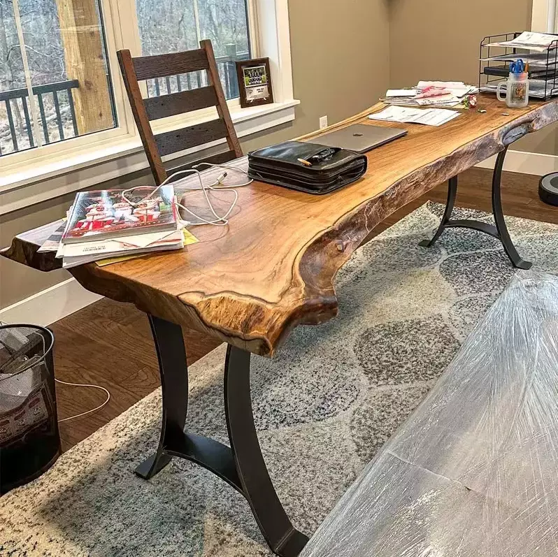 live edge walnut desk with steel base