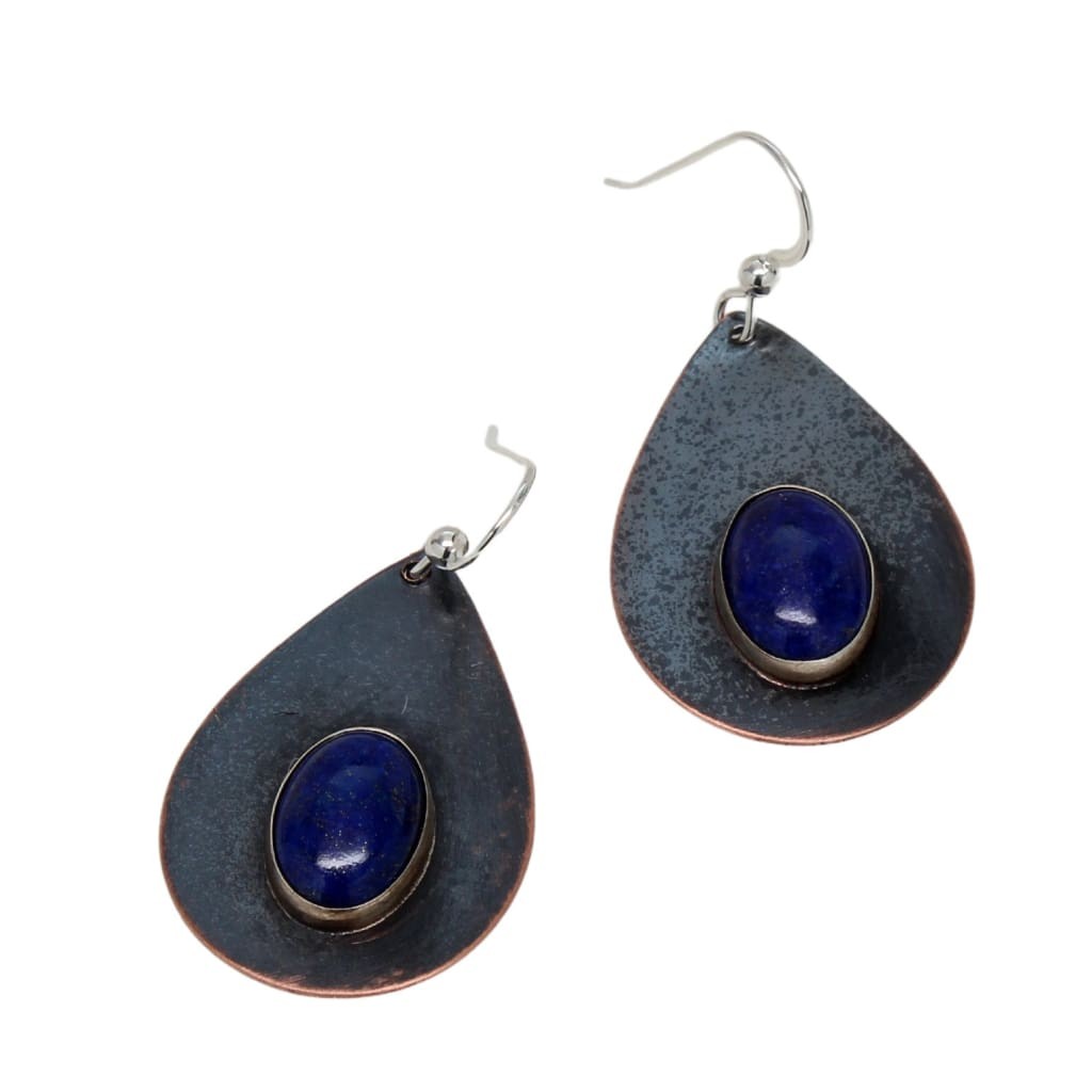 Lapis Lazuli and Copper Teardrop Earrings by Junebug Jewelry Designs