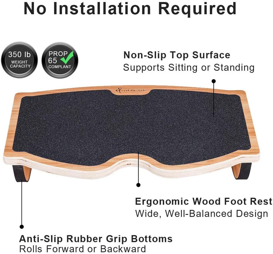 StrongTek Wooden Under Desk Foot Rest, Rocking Office Foot Stool