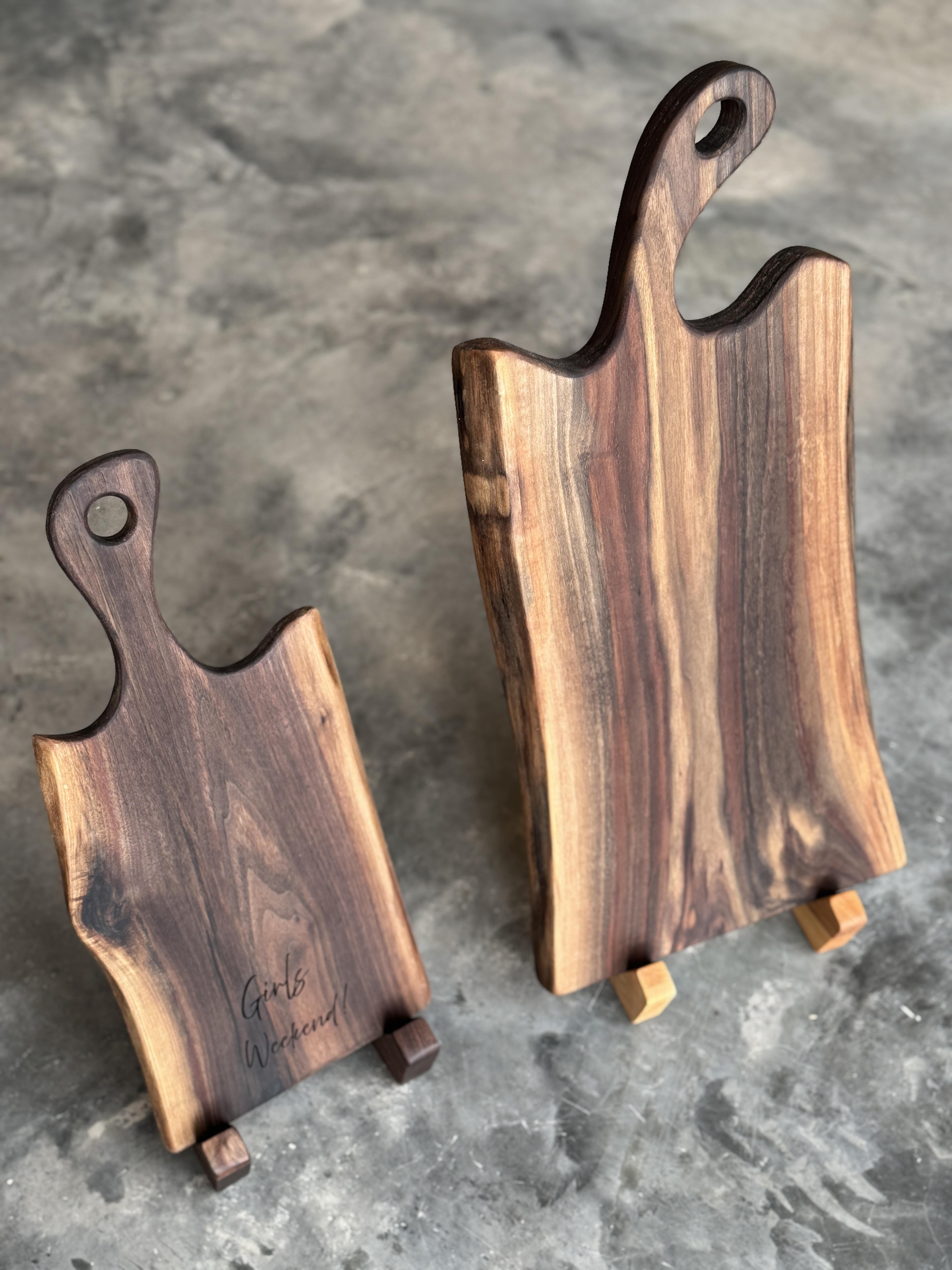 personalized small wine and appetizer plate. Custom engraving, portable. real wood, versatile, food safe finish.