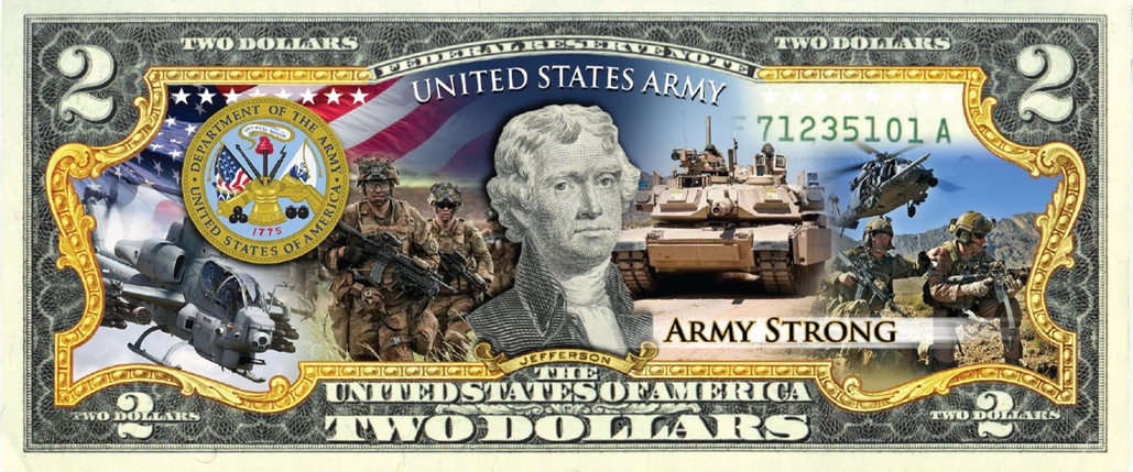 'U.S Army' - Genuine Legal Tender U.S. $2 Bill