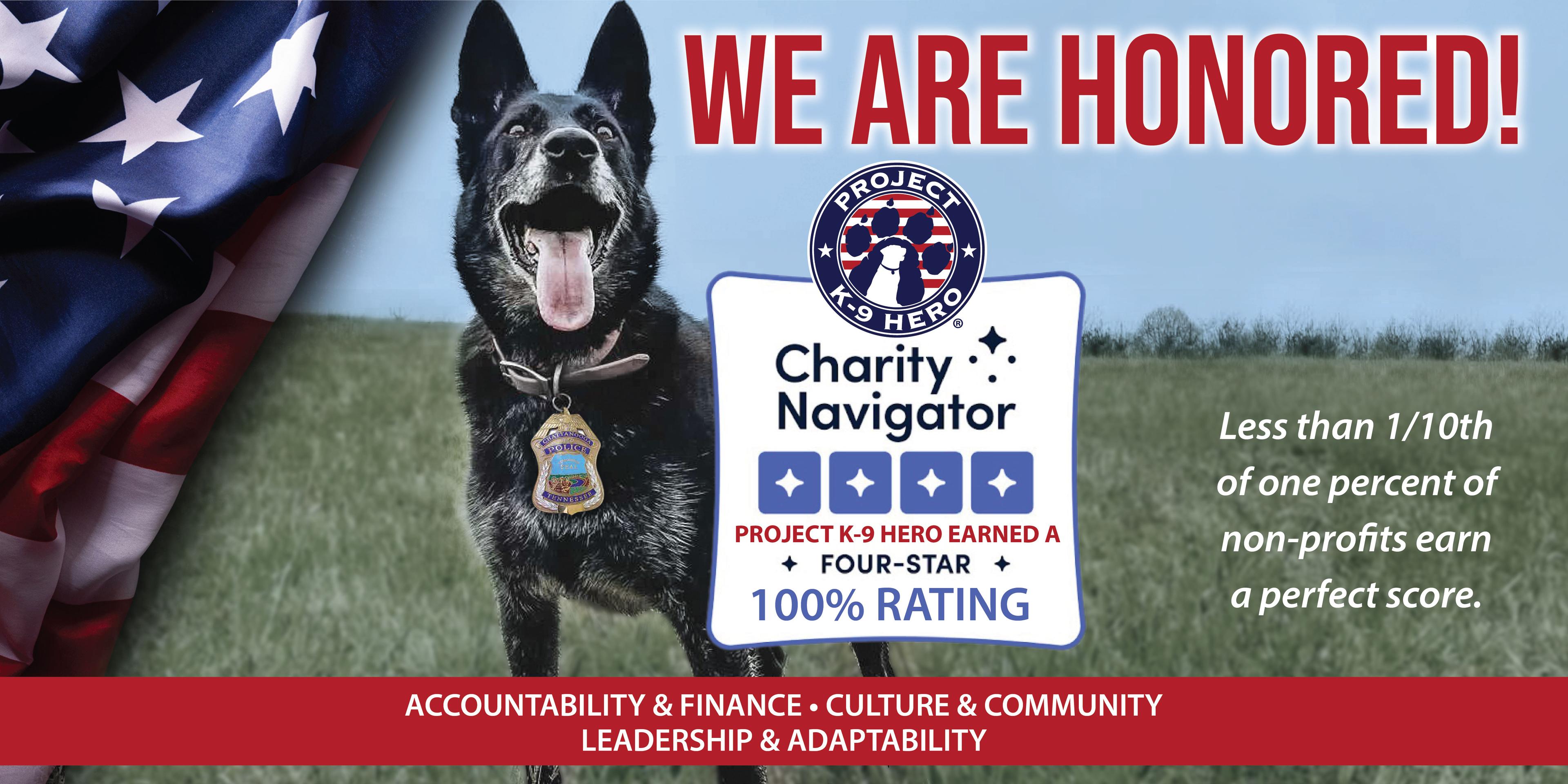 we are honored to have a 100% four star charity navigator rating