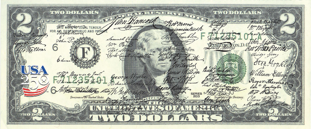 Declaration of Independence Signatures | America's 250th Anniversary Collectible $2 Bill