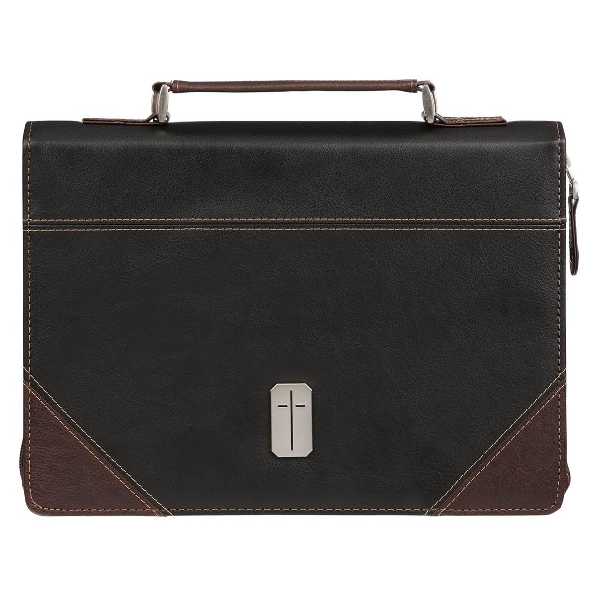 Pursue Righteousness extra-large black and walnut-brown faux leather Bible cover