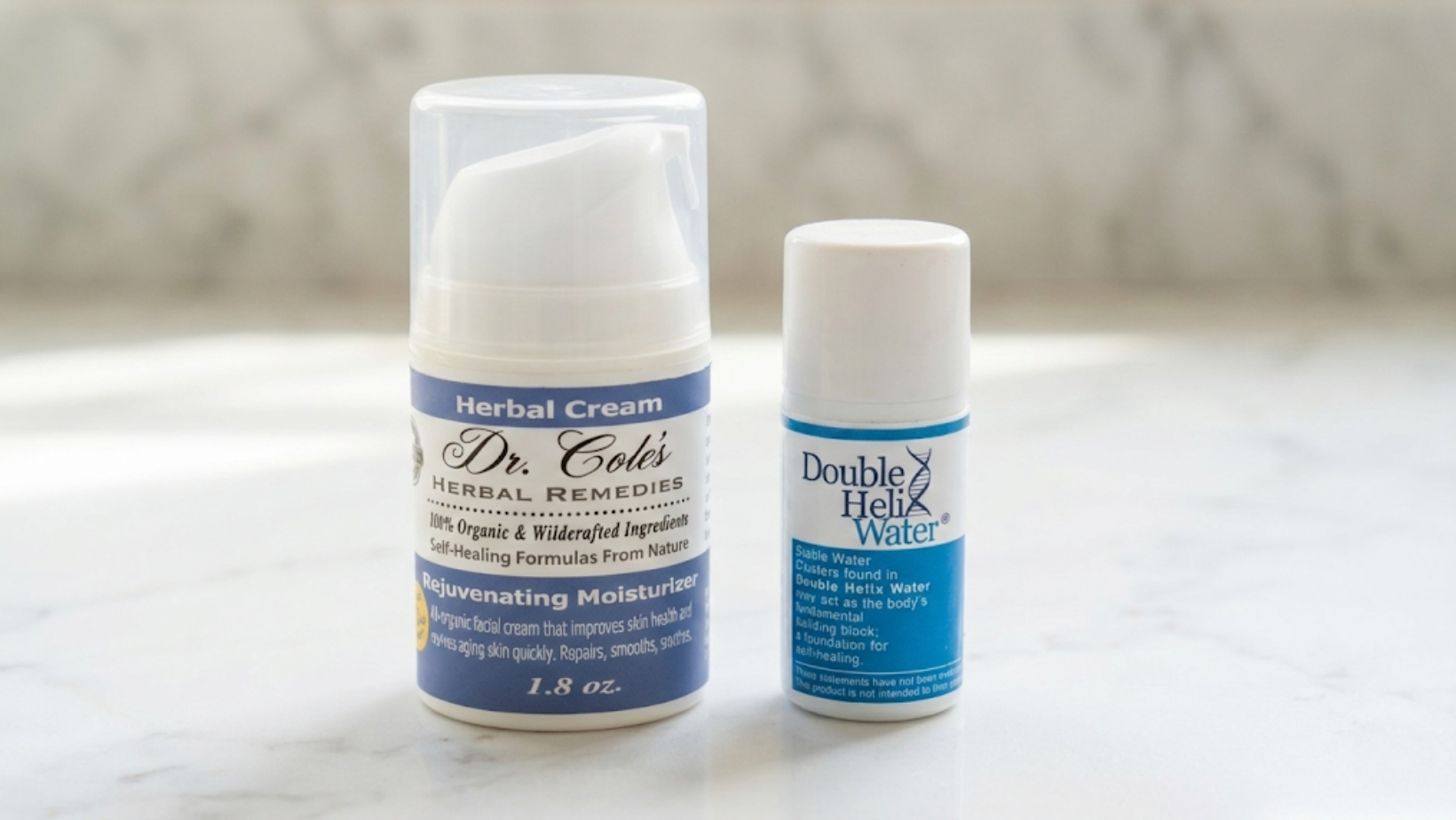 double helix water shown next to the Rejuvenating Facial Moisturizer
