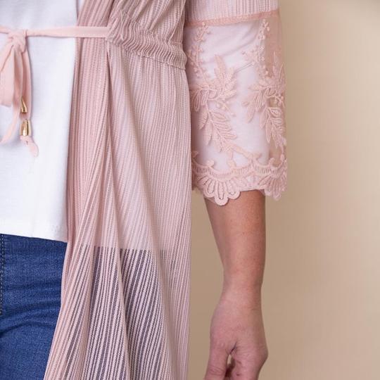 Embroidered Long Lace Cardi in Pink