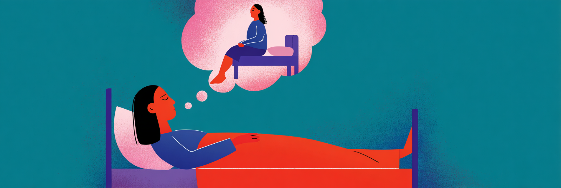 A sleeping woman experiencing a false awakening, where she is dreaming about waking up.