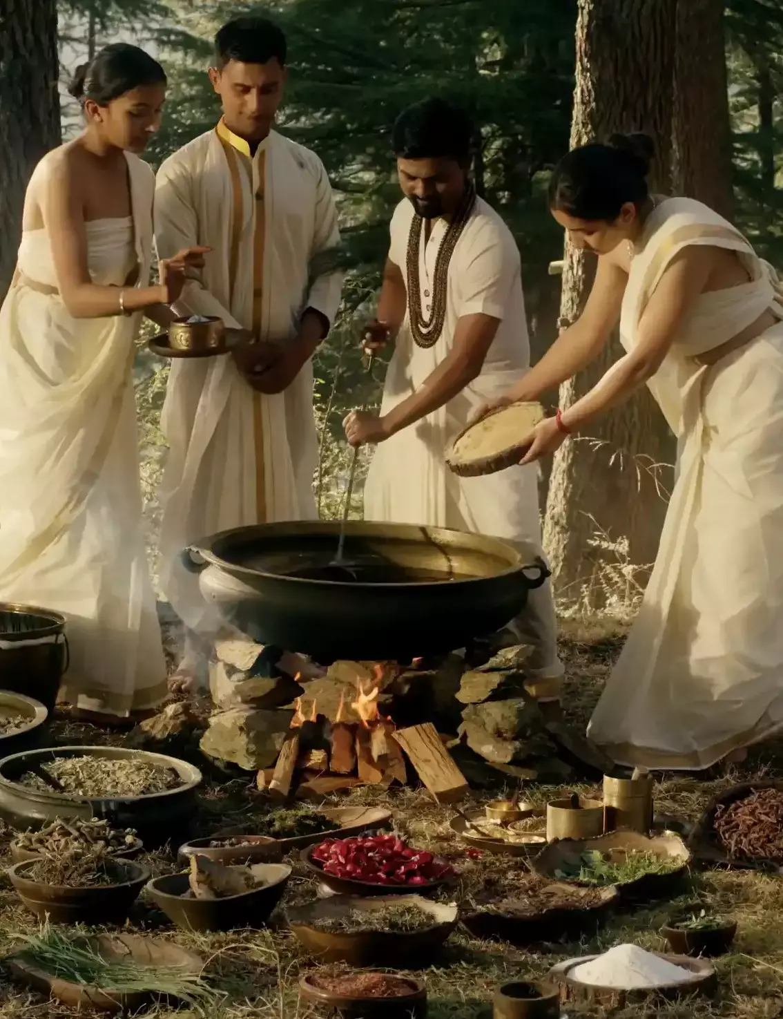 A scene with authentic method of preparation of ayurvedic oils