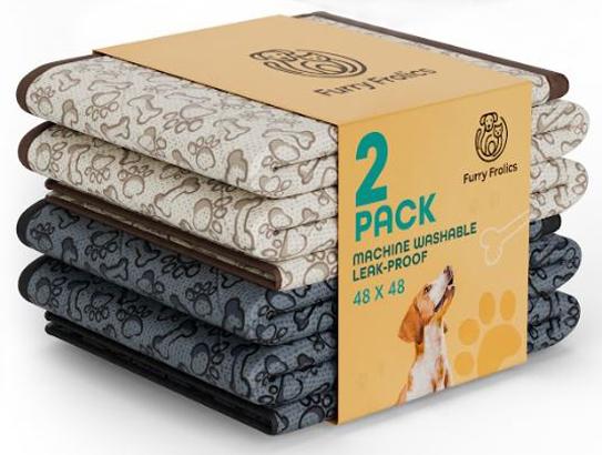 Furry Frolics Ultra-Absorbent Washable Dog Pee Pads (2-Pack, 48" x 48", Non-Slip, Reusable)
