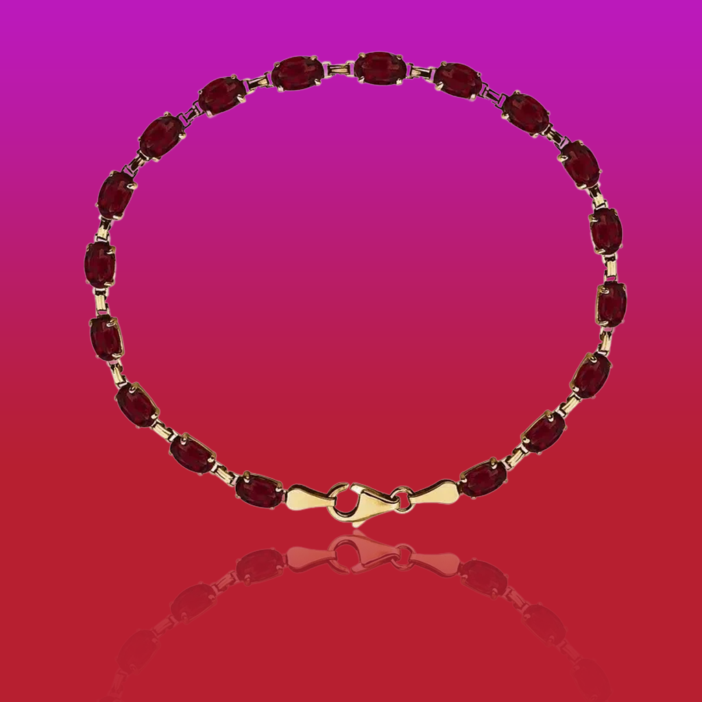 14K Yellow Natural Mozambique Garnet 7.25" Bracelet