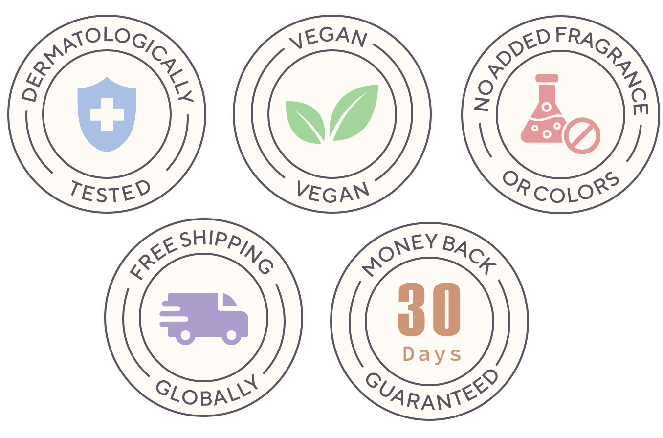 badges of Dermatologically Tested. Vegan. No Added Fragrance or Colors. Free Shipping.