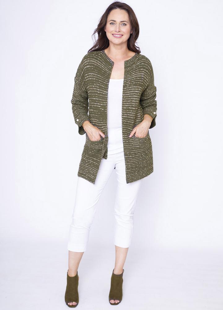 Fleck Pearl Button Cuff Cardi