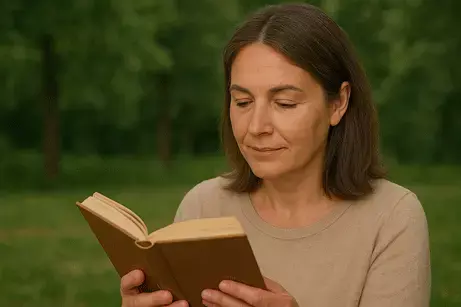 A lady peacefully reading without any eye strain
