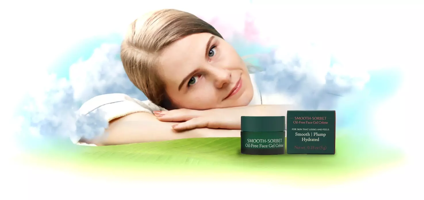 smooth sorbet gel creme on a cloudy background