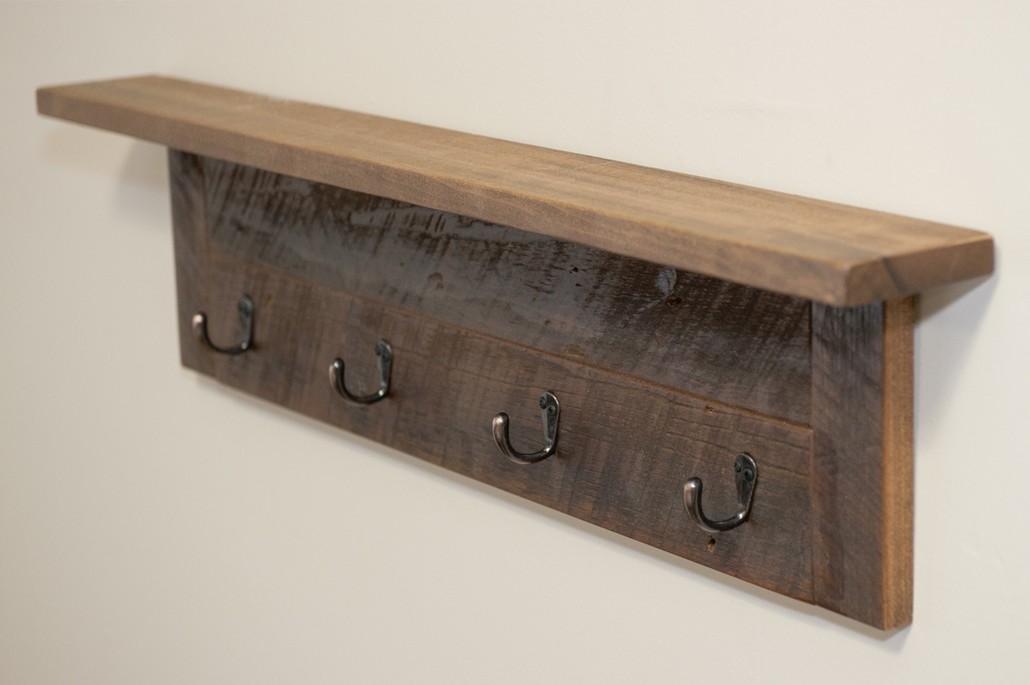 Rustic Coat Rack with Small Shelf, 4 hooks