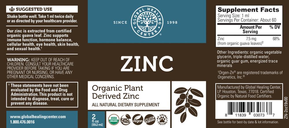 Global Healing Organic Plant-Based Zinc Label