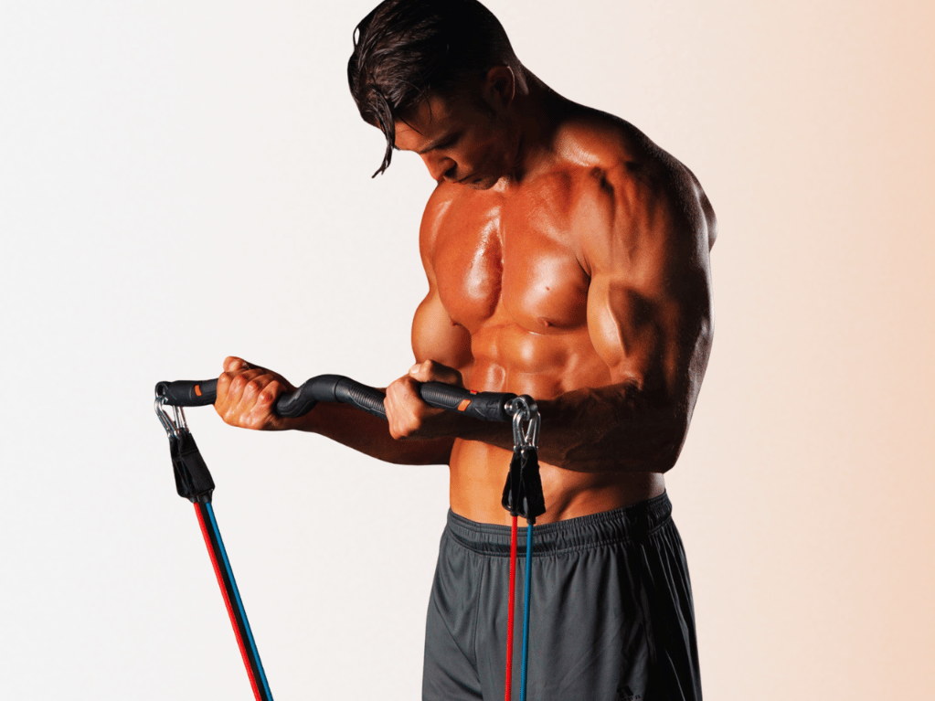 man using resistance bands bicep curl